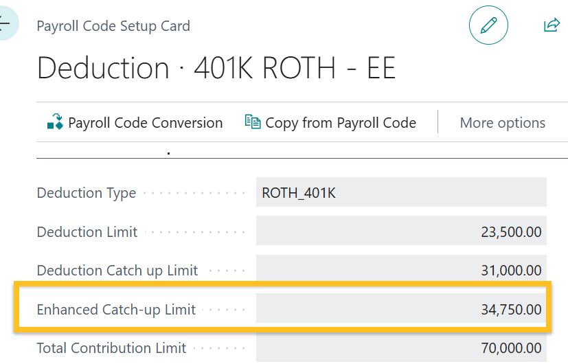 Champ Limite de rattrapage am&eacute;lior&eacute;e dans la page Fiche de configuration des codes de paie