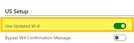 Champ Utiliser le W-4 mis &agrave; jour dans la page Configuration de la paie