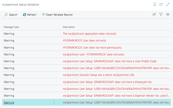 Page Validation de la configuration mySparkrock