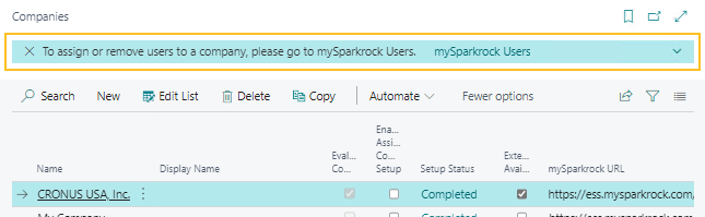 Notification de la page Compagnies