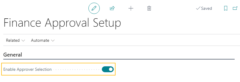 Champ Activer la s&eacute;lection de l'approbateur de la page Configuration de l'approbation financi&egrave;re