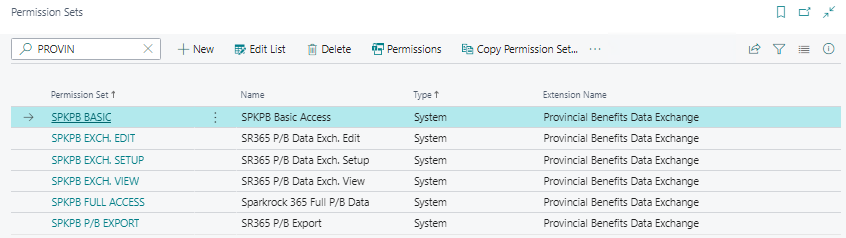 Ensembles d'autorisations de l'extension Provincial Benefits Data Exchange