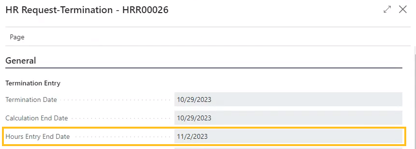 Champ Date de fin de saisie des heures de la page Demande RH - R&eacute;siliation
