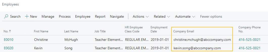 Page Employ&eacute;s - champ Courriel professionnel