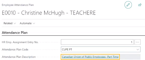 Page Régime de présences des employés - champ Description du régime de présences