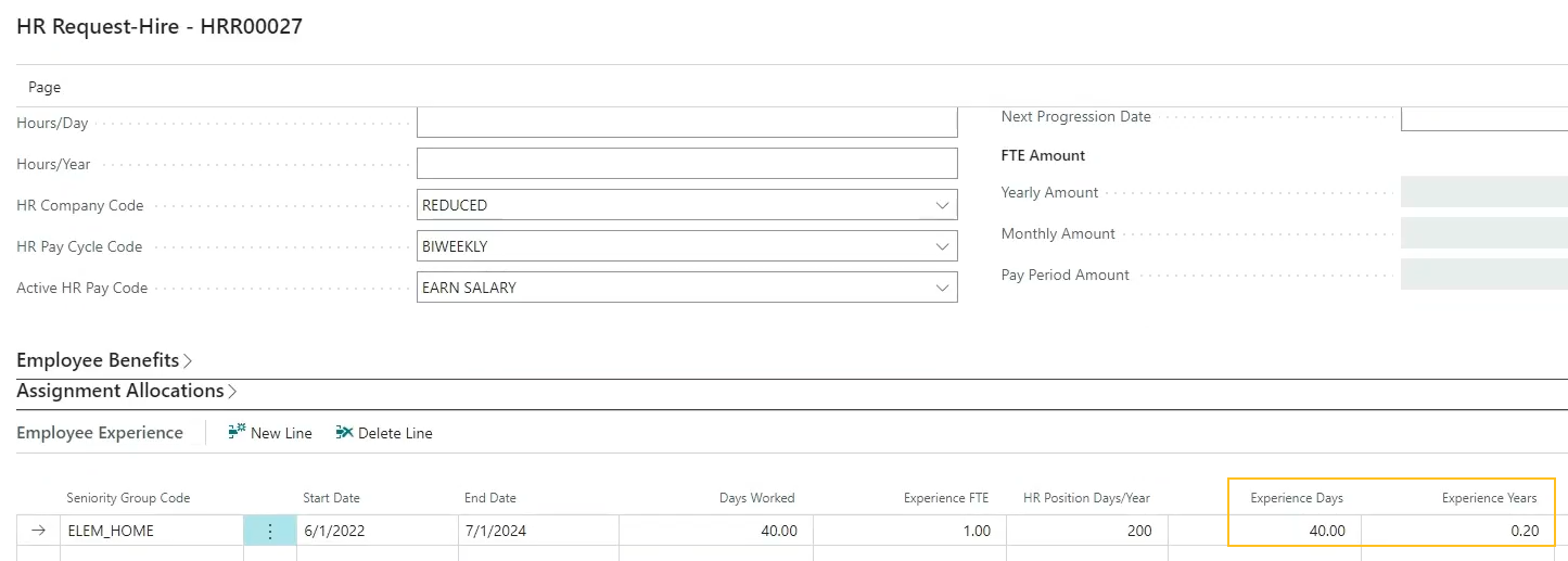 Page Demande RH-Embauche - champs Jours d'exp&eacute;rience et Ann&eacute;es d'exp&eacute;rience
