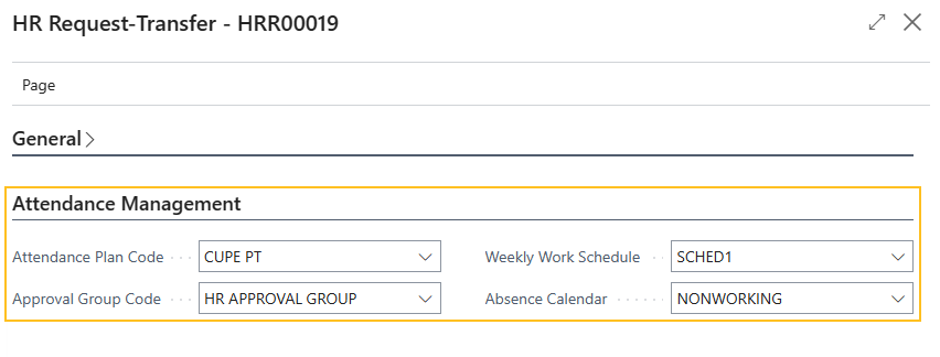 Page Demande RH-Transfert - raccourci Gestion des présences