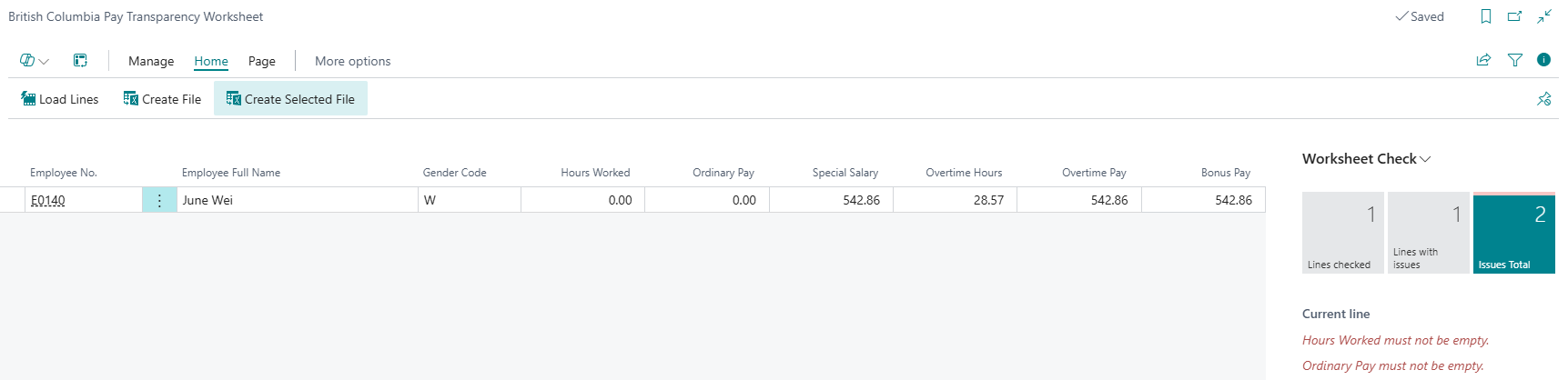 Page Feuille de travail sur la transparence salariale de la Colombie-Britannique