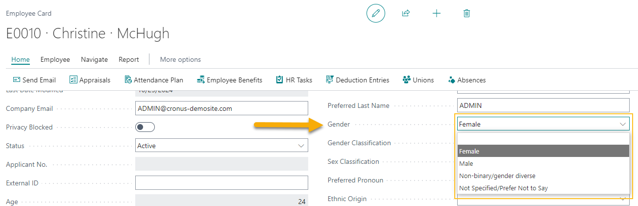 Page Fiche employ&eacute; Champ Genre