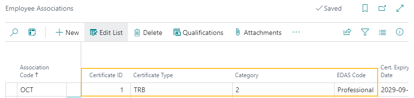 Page Associations d'employés, nouveaux champs