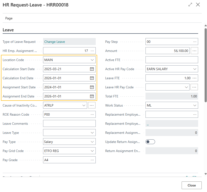 Page Demande RH - Congé, nouveaux champs de date