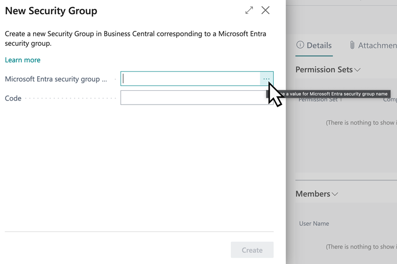 Page Nouveau groupe de sécurité