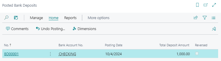 Page Dépôts bancaires comptabilisés