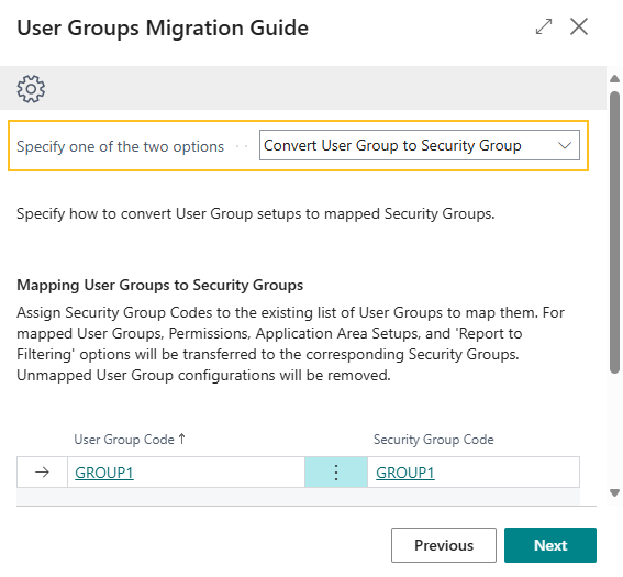 Page du Guide de migration des groupes d'utilisateurs