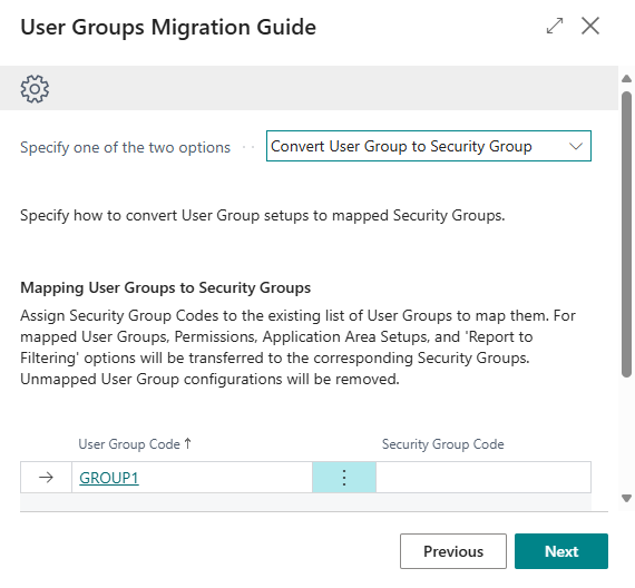 Page du Guide de migration des groupes d'utilisateurs