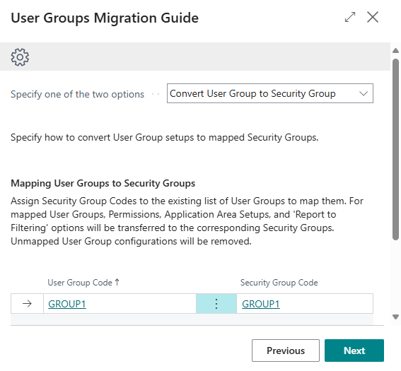 Page du Guide de migration des groupes d'utilisateurs