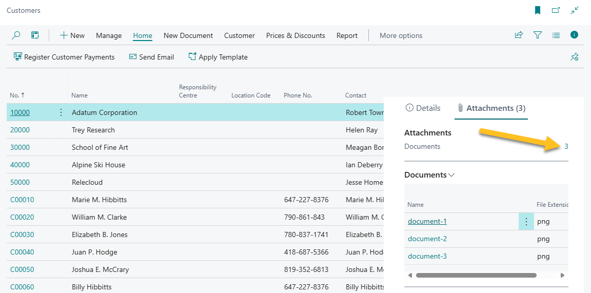 Page Clients, lien des pi&egrave;ces jointes