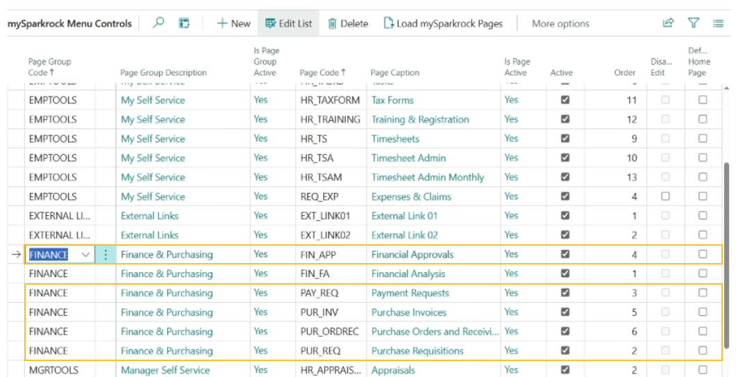 Pages de paiement et d'achat de la page Contrôles de menu mySparkrock