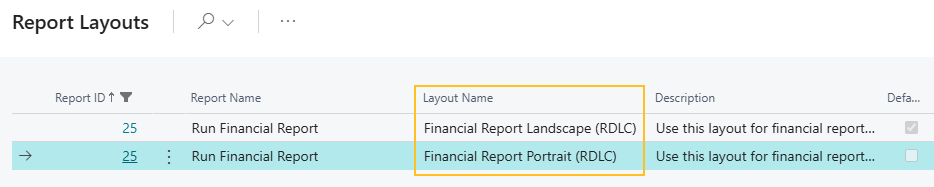 Mise en page paysage ou portrait sur la page Mises en page des rapports
