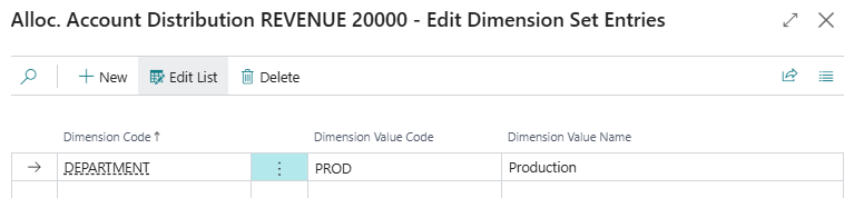 Page Modifier les entr&eacute;es de l'ensemble de dimensions de distribution du compte de ventilation
