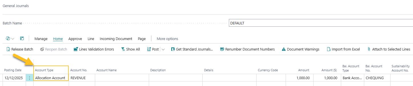 Exemple de journal g&eacute;n&eacute;ral avec compte de ventilation