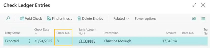 Page &Eacute;critures du livre de ch&egrave;ques - champ N&deg; de ch&egrave;que