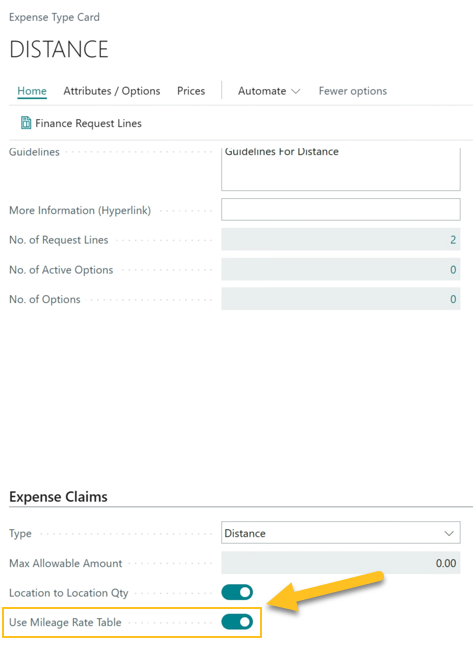 Page Fiche type de d&eacute;pense - champ Utiliser la table des taux kilom&eacute;triques