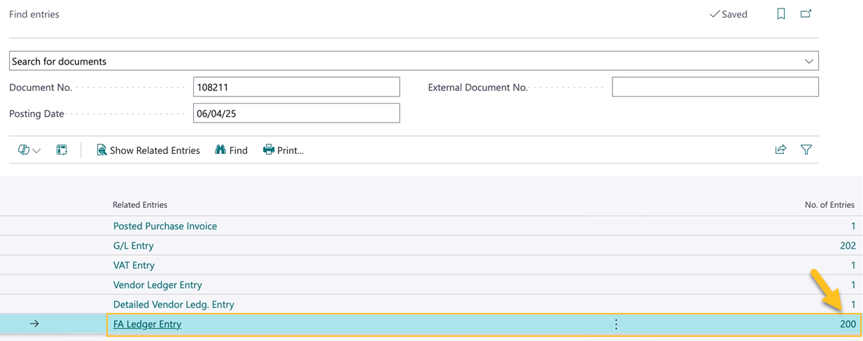 Page Trouver des entr&eacute;es - Entr&eacute;e du grand livre immobilisations