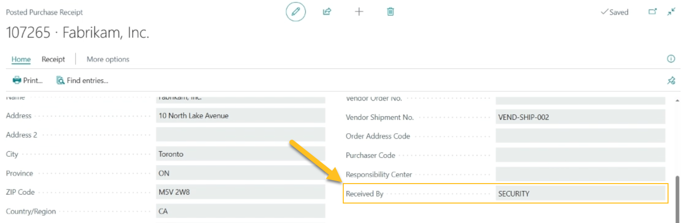 Page R&eacute;ception achat enregistr&eacute;e - champ Re&ccedil;u par