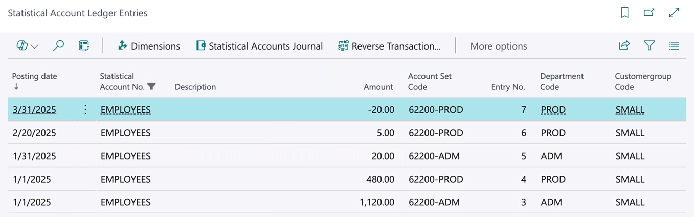 Page &Eacute;critures de compte statistique