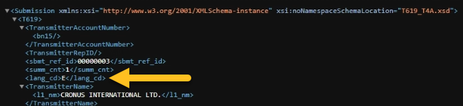 Langue du fichier XML T4A