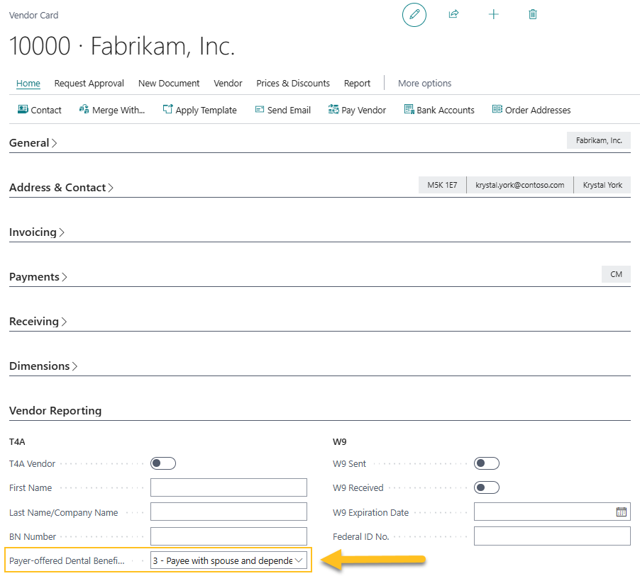 Page Fiche fournisseur - champ Avantages dentaires offerts par le payeur