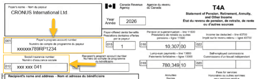 Exemple de masquage des informations sensibles sur le feuillet T4A fournisseur