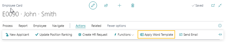 Page Fiche employ&eacute; - action Appliquer le mod&egrave;le Word