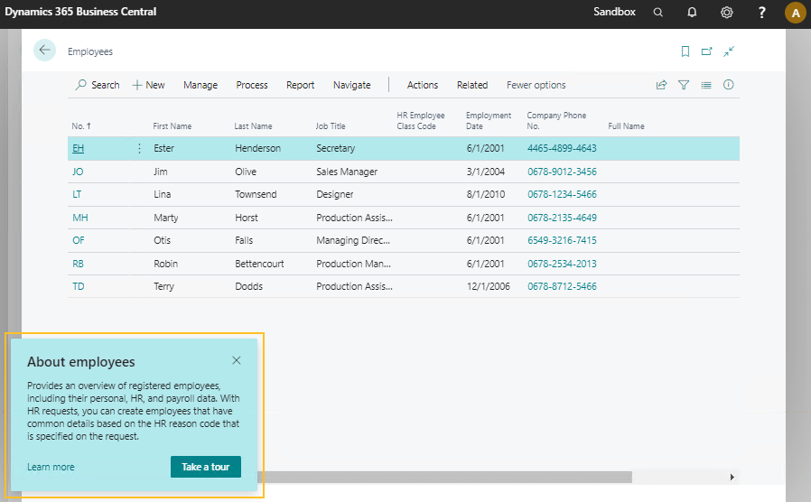 Visite guid&eacute;e p&eacute;dagogique dans la page Employ&eacute;s