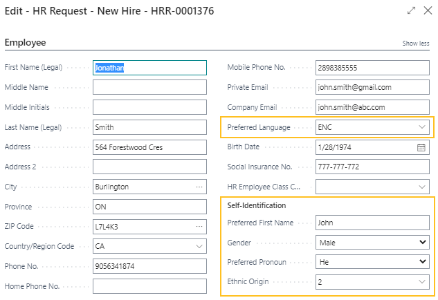 Page Demande RH - Nouvelle embauche