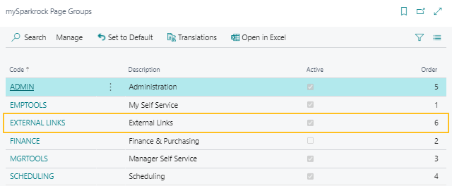 Liens externes des groupes de pages mySparkrock