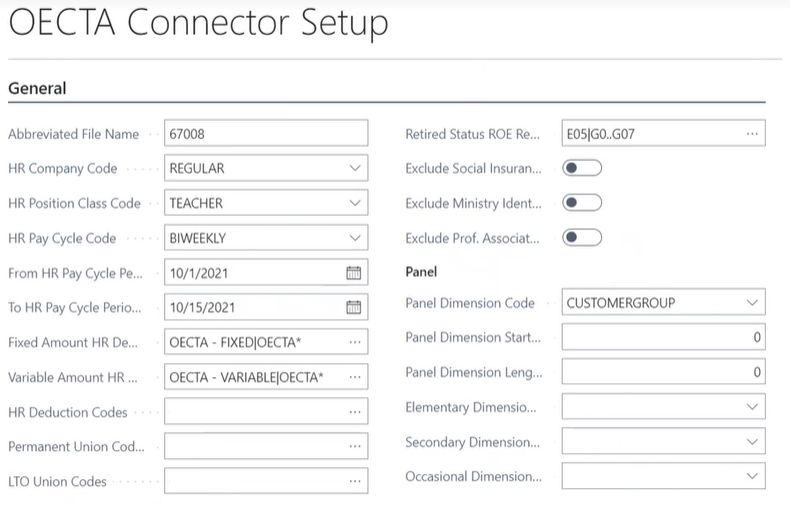 Page Configuration du connecteur OECTA