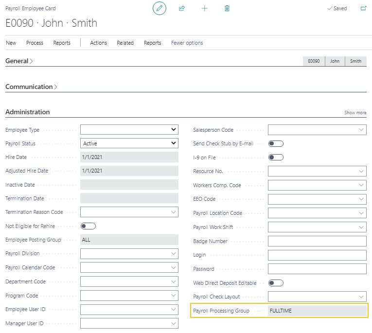 Page Fiche employ&eacute; de la paie - champ Groupe de traitement de la paie