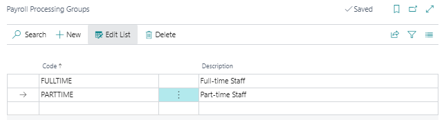 Page Groupes de traitement de la paie