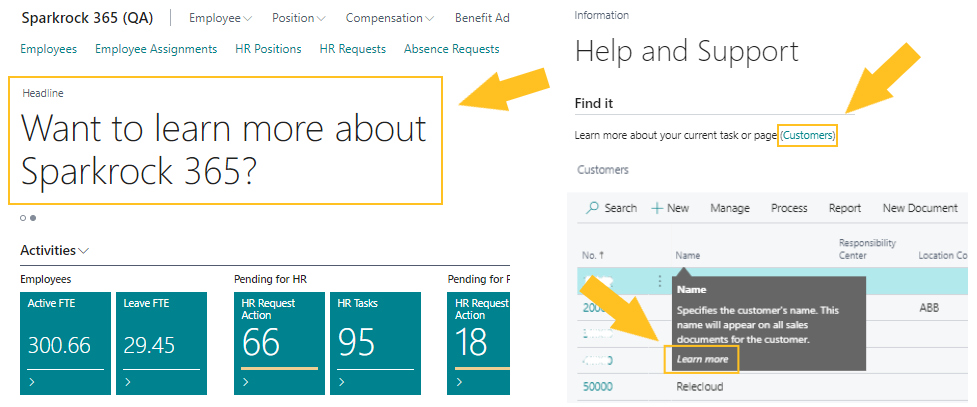 Emplacements de l'aide Sparkrock 365
